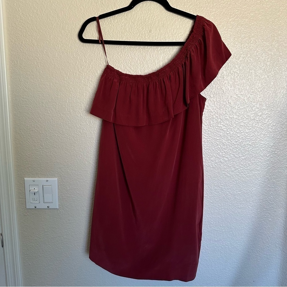Madewell Silk One-Shoulder Burgundy Mini Dress Size 4 - Picture 2 of 13